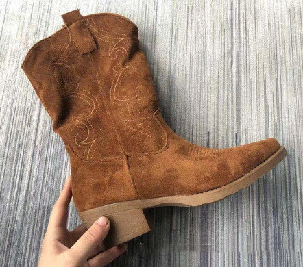 Pointed Suede Denim Boots