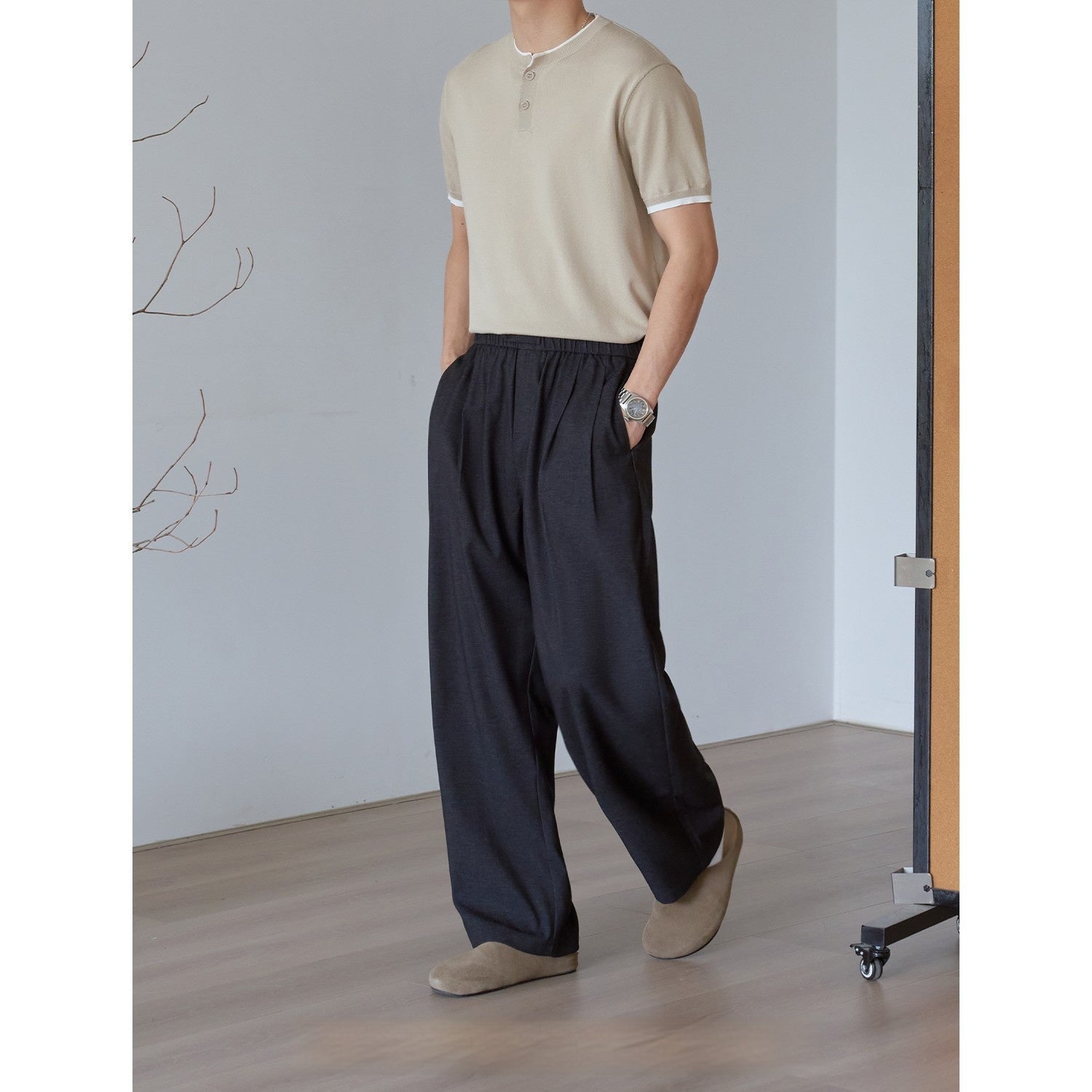 Mens Wide Leg Relaxed Fit Pants