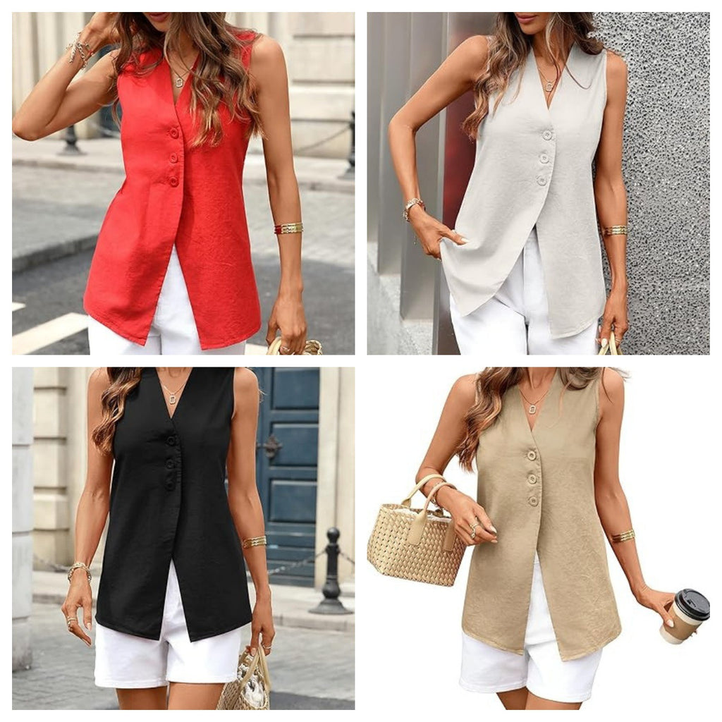 Solid-color Sleeveless Womens Top