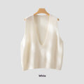 Elegant Deep V-neck Pure Wool Layered Knit Vest