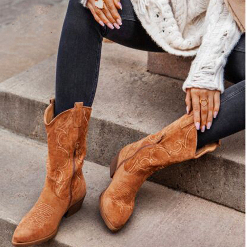 Pointed Suede Denim Boots